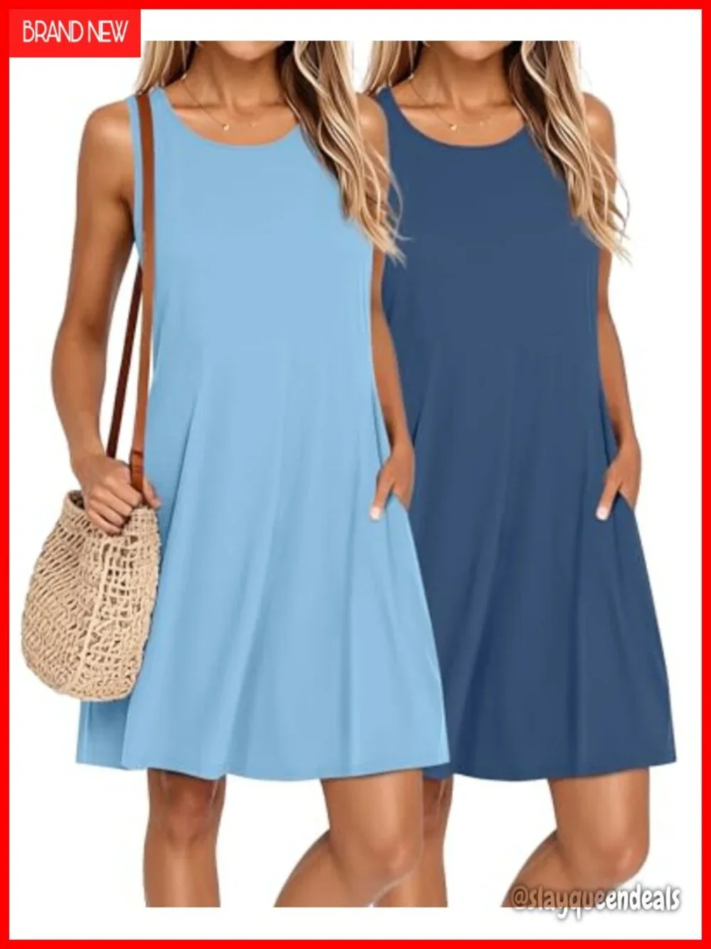 2 Pack Women's Sleeveless Tank Sundresses with Pockets Loose Fit Cover Up